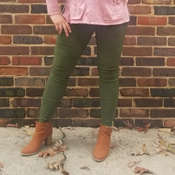 Couture Gypsy Pants - Olive moto jean leggings with ankle zipper
